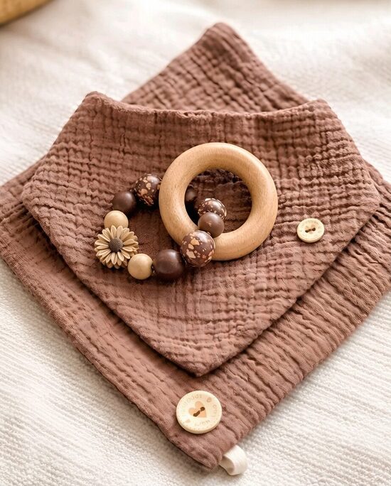 Earthy Bib, Drool cloth and Soother