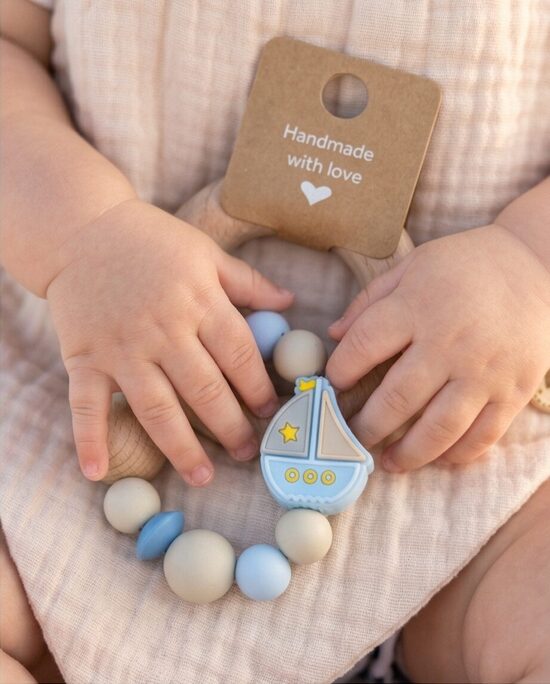 Sailor ahoi! Soother ring and 100% cotton Bib