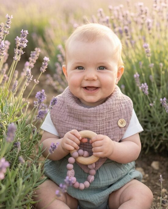 Lavender baby bib and Teething Ring